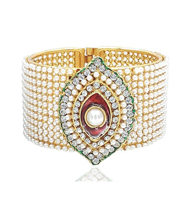 YouBella Traditional Style Jewellery Gold Plated Pearl Studded Kara Bangle for Women and Girls